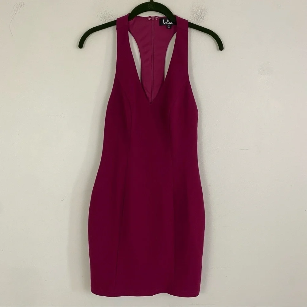 LULUS burgundy plunge neck bodycon mini dress - Picture 3 of 6